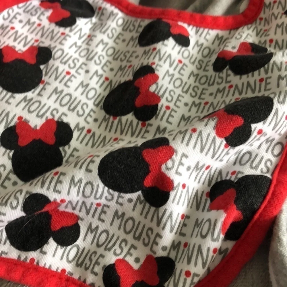 Disney’s Set of 3 red and gray Minnie Mouse bibs